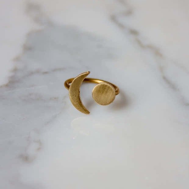 Smooth Brass Open Moon Ring