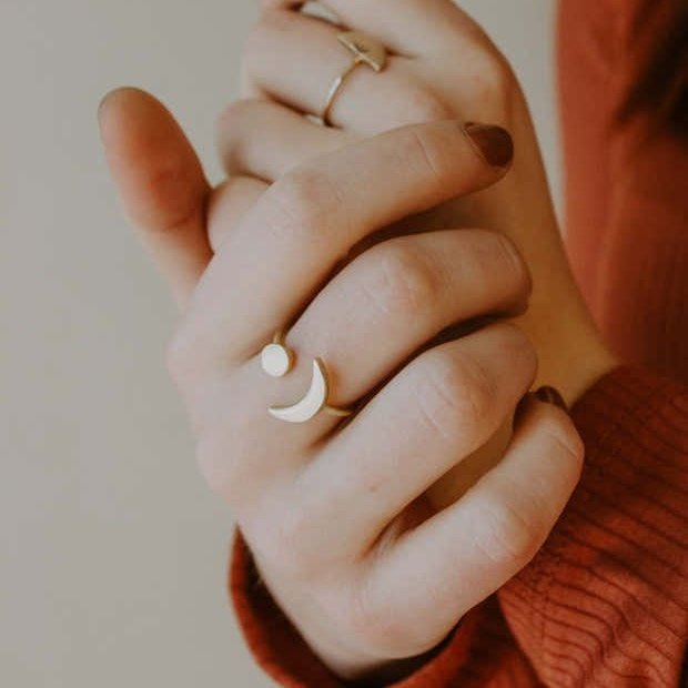 Smooth Brass Open Moon Ring