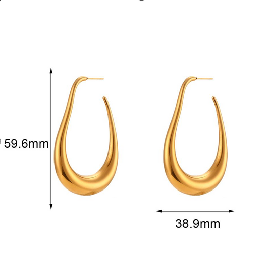 Elongated Gold Statement Hoops