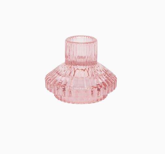 Small Ribbed Glass Candle Holder