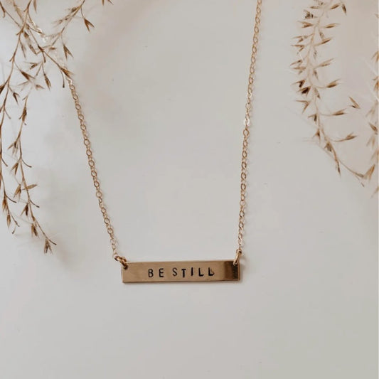 Stamped Gold Horizontal Bar Necklace