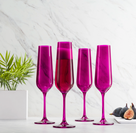 Jewel Tone Colored Champagne Flutes, Set of 4