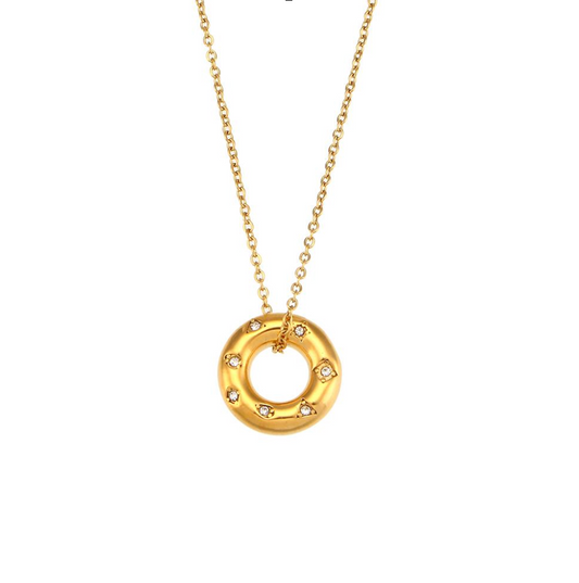 Gold Donut-Shaped Pendant Necklace